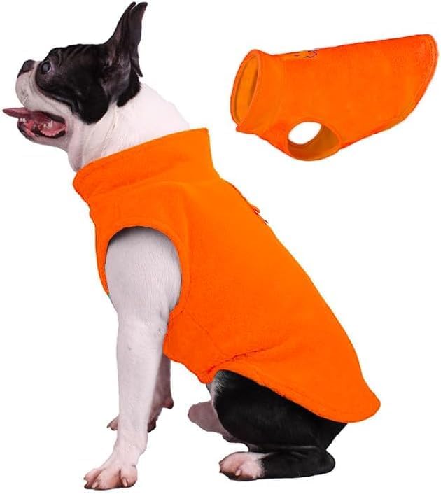 JACKO & CO - Fleece Vest Dog Sweater with Leash Ring - Soft, Warm & Lightweight Pullover Coat for Small & Medium Dogs, Puppies & Cats - Cozy Fall/Winter/Spring Pet Jacket (Pumpkin, Large 10-16lbs)