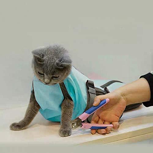 Cinf Cat Nail Clipping Cleaning Grooming Restraint Bag No Scratching Biting for Bathing Nail Trimming Injecting Examining(Blue,S)