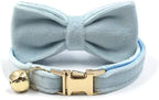 Personalized Cat Collar with Bells,Velvet Customized Small Cat Collar with Name Tag,Pet Collar with Name Phone Number Engraved ID Tags for Boy and Girl Kitten Cats (Sky Blue)