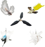 Variety Play Set, 5 Pack Refills for Wand and Fishing Poles, Spring Wires, Door/Wall Hang Ropes. 2 Bird, 2 Feather & Windmill Cat Toys - Bells & Easy Clip-On