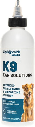 LIQUIDHEALTH Pets K9 Dog Ear Cleaner Wash Solutions - Infection Cleaning Hygiene Treatment Liquid Drops for Dogs, Canines, Puppies - for Use After Swimming or Bathing - Made in The USA (8 oz, 1Pack)