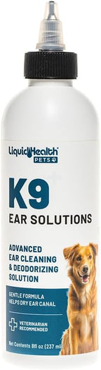 LIQUIDHEALTH Pets K9 Dog Ear Cleaner Wash Solutions - Infection Cleaning Hygiene Treatment Liquid Drops for Dogs, Canines, Puppies - for Use After Swimming or Bathing - Made in The USA (8 oz, 1Pack)