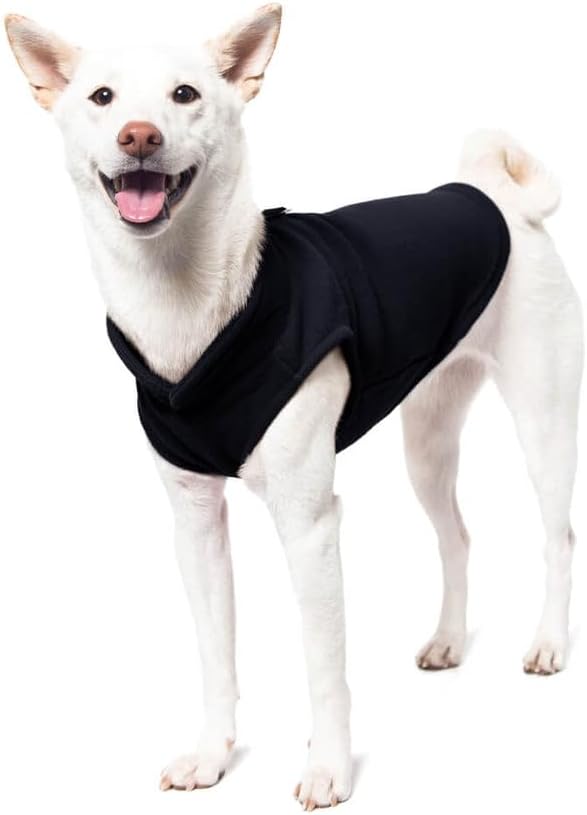 Gooby Fleece Vest Dog Sweater - Black, X-Large - Warm Pullover Fleece Dog Jacket with O-Ring Leash for Small to Medium Dogs