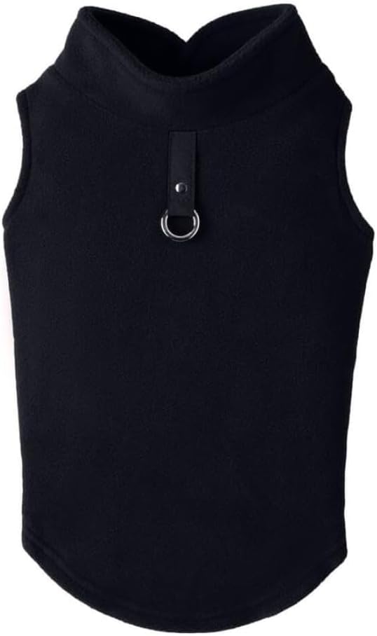 Gooby Fleece Vest Dog Sweater - Black, Medium - Warm Pullover Fleece Dog Jacket with O-Ring Leash for Small to Medium Dogs