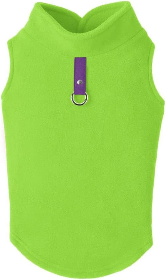 Gooby Fleece Vest Dog Sweater - Lime, X-Large - Warm Pullover Fleece Dog Jacket with O-Ring Leash for Small to Medium Dogs