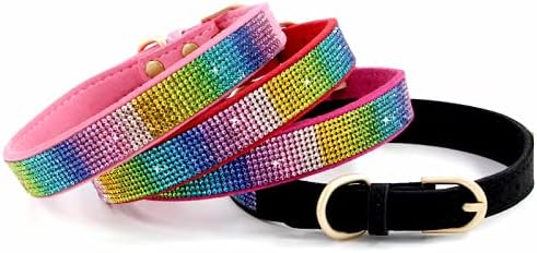 Serijoars Small Dog Collar with Rhinestone Crystal Diamond Colorful Bling Girl Puppy Cat Collars (XS, Black2)