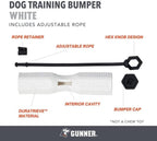 GUNNER Dog Training Bumper - Durable Retriever Dummy for Professional Training, Perfect for Water Activities, Hunting, and Outdoor Retrieval Practice, with Adjustable Rope for Easy Handling (White)
