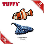 TUFFY - World's Tuffest Soft Dog Toy - Ocean Stingray - Squeakers - Multiple Layers. Made Durable, Strong & Tough. Interactive Play (Tug, Toss & Fetch). Machine Washable & Floats. (2 Combo Pack)