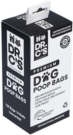 Certified 65% PCR (Post Consumer Recycled) Plastic and 35% Plant Based Dog Poop Bags - Dr. C's ONE OF A KIND Dog Poop Bags - 120 Bags / 8 Rolls, NO NEW PLASTICS USED, Unscented, Earth Friendly