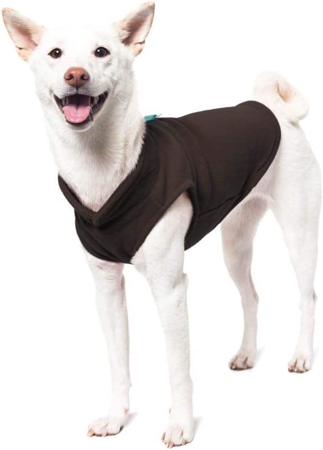 Gooby Fleece Vest - Brown-Turquoise, X-Large - Warm Pullover Fleece Dog Jacket with O-Ring Leash - Winter Small Dog Sweater Coat for Cold Weather