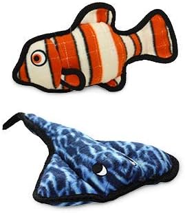 TUFFY - World's Tuffest Soft Dog Toy - Ocean Stingray - Squeakers - Multiple Layers. Made Durable, Strong & Tough. Interactive Play (Tug, Toss & Fetch). Machine Washable & Floats. (2 Combo Pack)