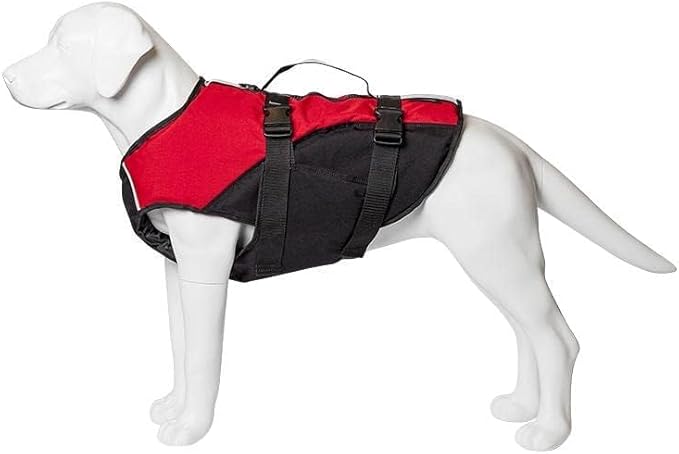 Stunt Puppy Float Doggy Life Jacket, Ergonomic Dog Life Vest for Swimming, Patented Design for Secure Fit, Small Wide, Red