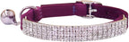 THAIN Rhinestones Cat Dog Collar Soft Velvet Safe Adjustable Collar Bling Diamante with Bells, 8-11 inch for Small Dogs and Cats (Purple)