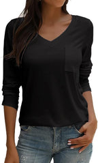 Tobrief Women's Long Sleeve V-Neck Shirts Fall Graphic Tees Loose Casual T-Shirt