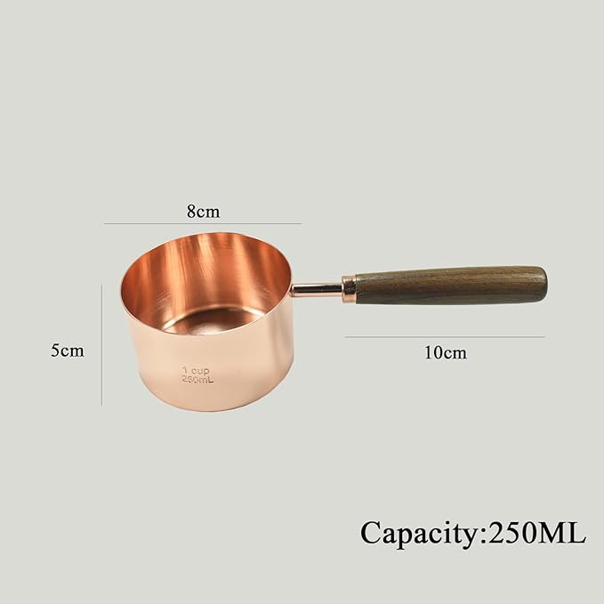 1 Cup Stainless Steel Dog Cat Food Measuring Scoop for Dry and Wet Food, Accurate Measurement for Rice, Flour, Grain (Long Handle Rose Gold)