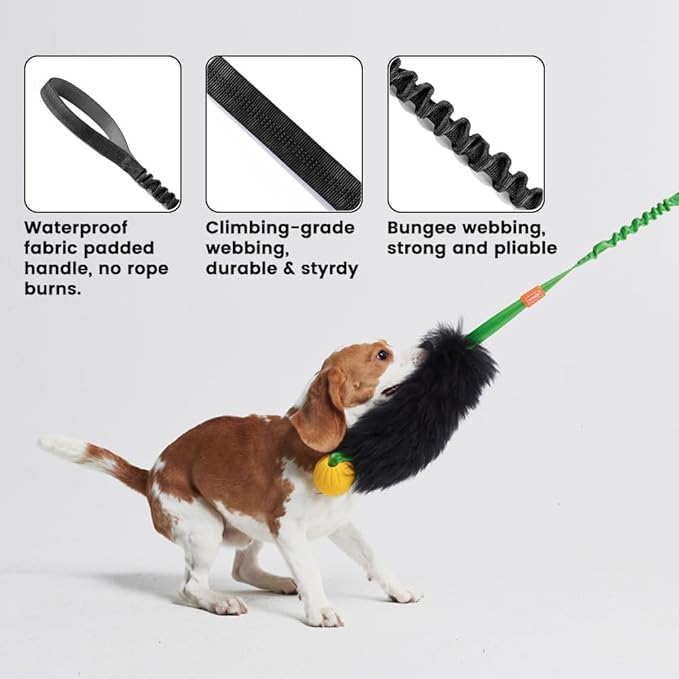 HOWGO Dog Rope Toy,Dog Bungee Chaser Toy 100% Sheepskin,Sheep Smell Tug Toy for All Breeds (Orange, Long Without Ball)