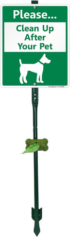 SmartSign Please Clean Up After Your Pet Yard Sign & Clip-On Plastic Dispenser Combo/Kit, 10"x12" Aluminum Sign with 3ft Steel Stake, Compact Dispenser Preloaded with a 15 Dog Poop Bags Roll