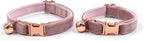 Personalized Cat Collar with Bells,Velvet Customized Small Cat Collar with Name Tag,Pet Collar with Name Phone Number Engraved ID Tags for Boy and Girl Kitten Cats (Champagne Powder)