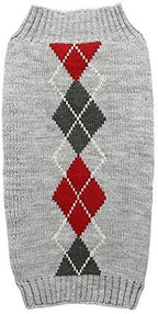 Grey Argyle Knit Pet Sweaters Clothes for Small Dogs, Classic Gray Medium M Size