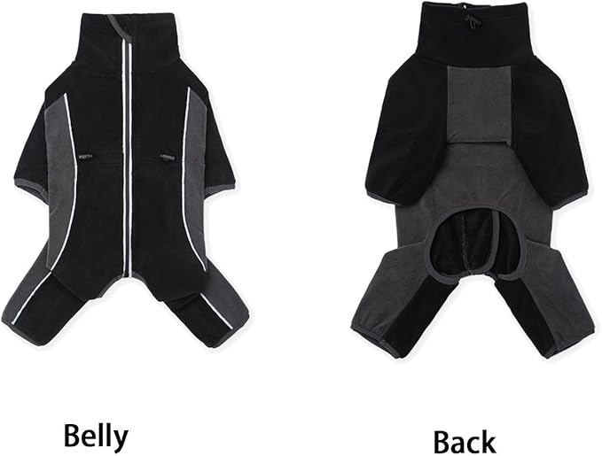 Fleece Dog Coat for Small Medium Dog,Pullover Pajamas Jumpsuit Bodysuit Puppy Coats with Legs, Pet Windproof Warm Cold Weather Jacket Full Body Vest Cozy Snowsuit Outfit Clothes (Black, XL)