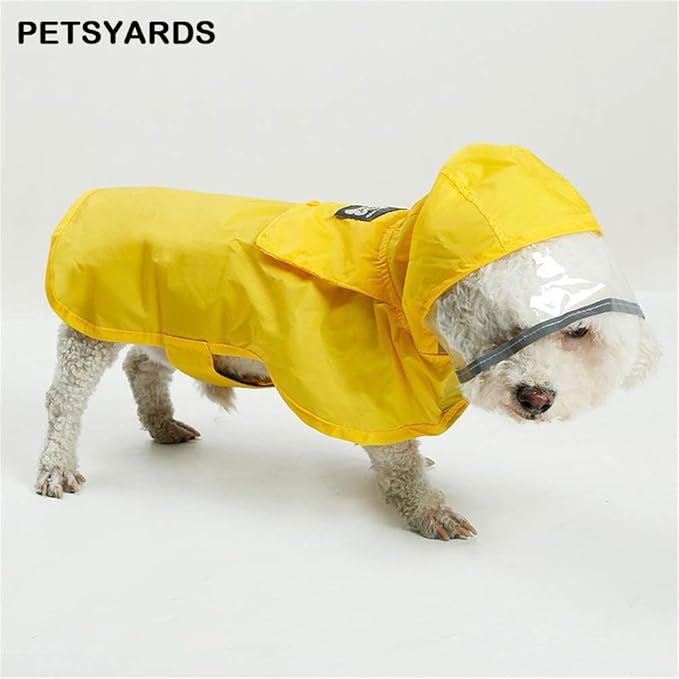 Pet Raincoat Packable Hooded Dog Rain Jacket Reflective Strips Lightweight Adjustable Poncho for Small Medium Large Dogs Yellow XS
