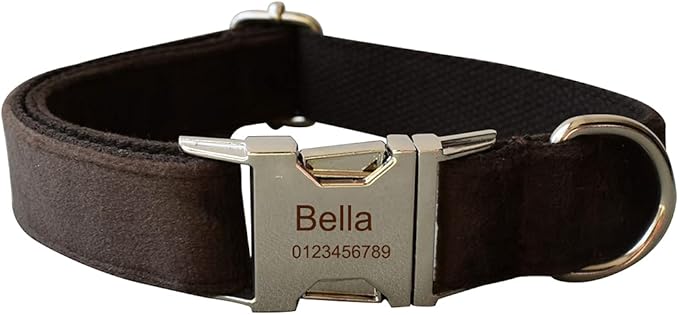 Dog Collar Custom Personalized Engraved Name and Phone Number for Puppy Small Medium Large Pets (S, Coffee)