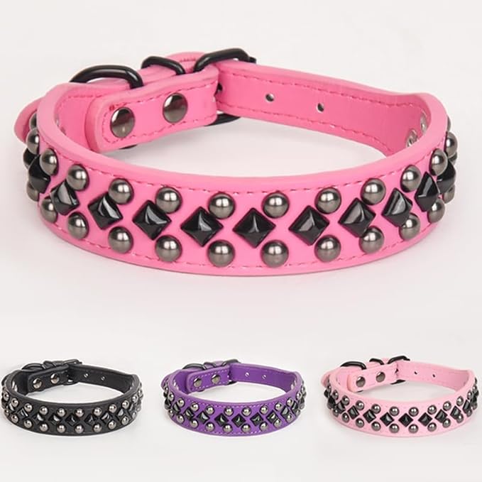 Serijoars Spiked Studded PU Leather Dog Collar for Small, Medium, Large Breeds, Pit Bull, Bully, Husky, Terrier, Adjustable (Purple, XXL (50-57CM))
