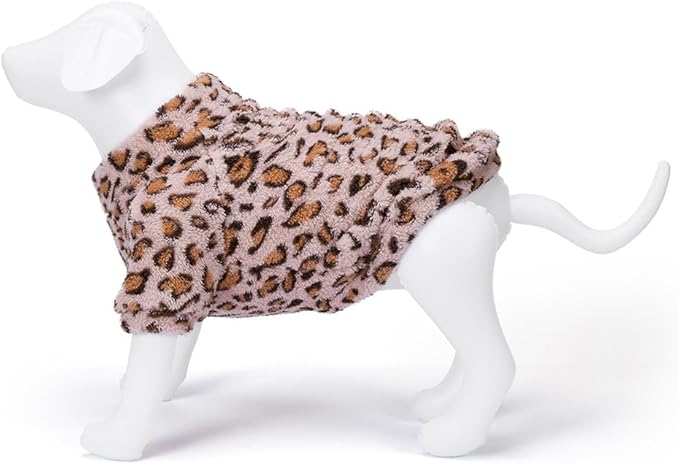 GreenJoy Leopard Print Dog Sweater – Stretchy Fleece Dog Turtleneck Sweatshirt for Puppies & Cats, Soft & Warm Pet Winter Clothes for Small, Medium & Large Dogs (Pink, Medium)