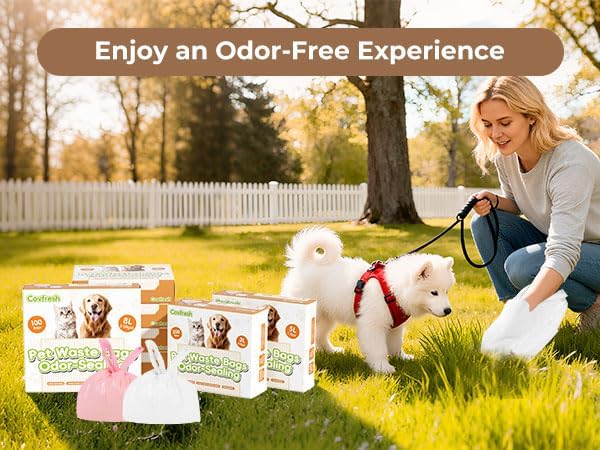 Odor-Sealing Dog Poop Bags with Handles, 200-Count Large Capacity (3L) Pet Waste Bag, Unscented Poop Bags for Dogs or Cat Litter, Conceals Smell & Mess(Pink)