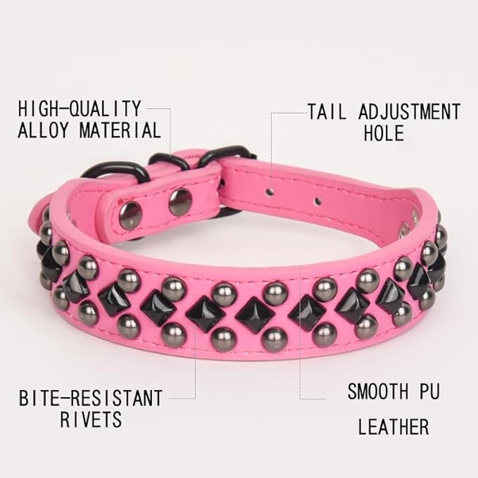 Serijoars Spiked Studded PU Leather Dog Collar for Small, Medium, Large Breeds, Pit Bull, Bully, Husky, Terrier, Adjustable (Purple, L (41-47CM))