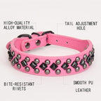 Serijoars Spiked Studded PU Leather Dog Collar for Small, Medium, Large Breeds, Pit Bull, Bully, Husky, Terrier, Adjustable (Pink, XL (45-52CM))