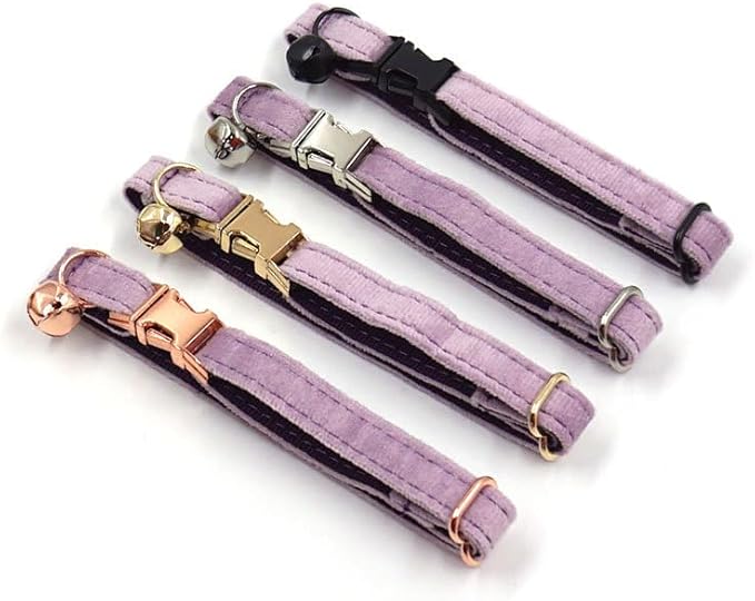 Personalized Cat Collar with Bells,Velvet Customized Small Cat Collar with Name Tag,Pet Collar with Name Phone Number Engraved ID Tags for Boy and Girl Kitten Cats (Purple)
