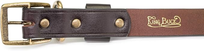 King Buck Premium Leather D Ring Dog Collar, Leather, M/L