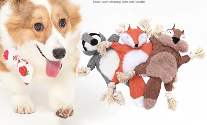 Furry Forest Friends Dog Toy Set - Squirrel, Fox, Raccoon, 3-Pack