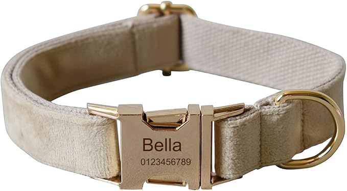 Dog Collar Custom Personalized Engraved Name and Phone Number for Puppy Small Medium Large Pets (M, Nude)
