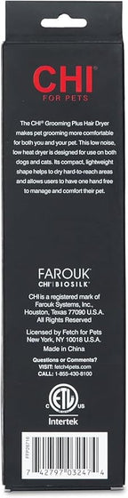 CHI for Pets Grooming Plus Handheld Pet Hair Dryer - Low Heat and Quiet Motor - Compact Blow Dryer for Dogs and Cats - One-Handed Design for Easy Drying and Comfort
