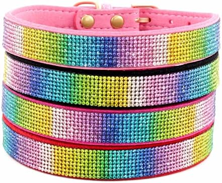 Serijoars Small Dog Collar with Rhinestone Crystal Diamond Colorful Bling Girl Puppy Cat Collars (XS, Red2)