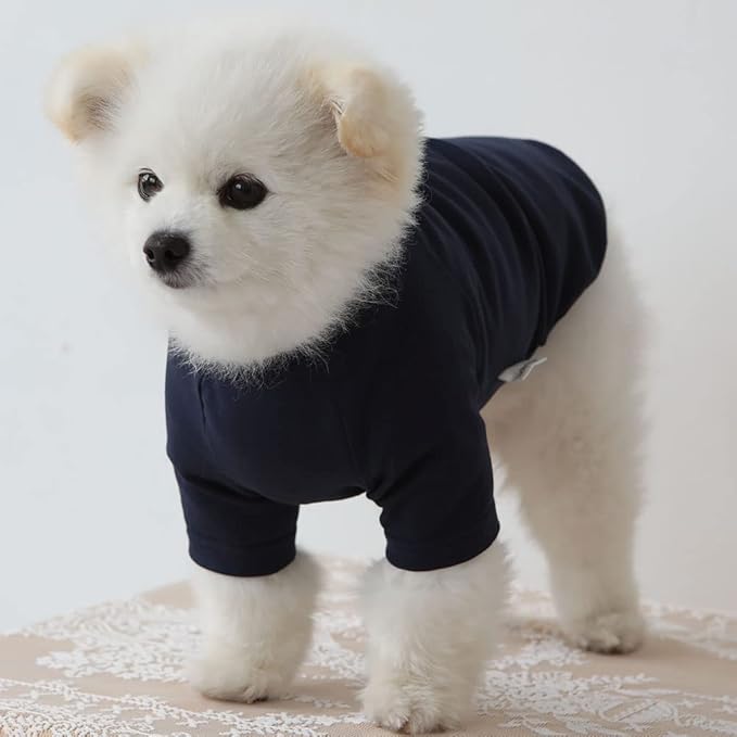 Dog Shirt for Small Dogs Plain T-Shirts Soft Breathable Dog Cotton Shirt pet Clothes (Large, Navy)