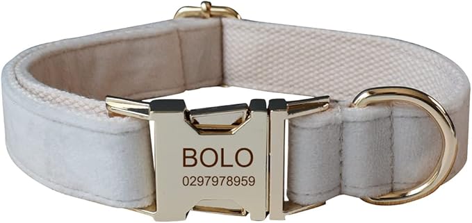 Dog Collar Custom Personalized Engraved Name and Phone Number for Puppy Small Medium Large Pets (M, Cream)