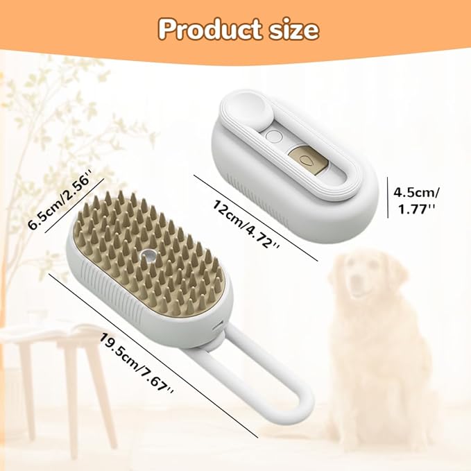 2025 New Cat Steam Brush, 3 in 1 Pet Steam Groomer Comb, Rechargeable Pet Steam Groomer Brush for Massaging and Cleaning Shedding Pets Hair, Anti-Static Hair Removal Comb for Cats Dogs (Khaki)