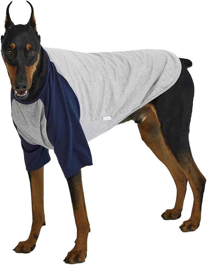 Dog Shirt for Small and Large Dogs Raglan Cotton T-Shirts Soft Breathable Dog Shirts pet Clothes Gray Series (5X-Large, Gray/Navy)