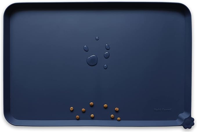 Hoki Found XX-Large Silicone Pet Food Mats Tray - Non Slip Pet Dog Cat Bowl Mats Placemat - Dog Pet Cat Feeding Mat - Waterproof Dog Cat Food Mats -Pet Water Mats for Carpet - French Navy