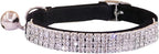 THAIN Rhinestones Cat Dog Collar Soft Velvet Safe Adjustable Collar Bling Diamante with Bells, 8-11 inch for Small Dogs and Cats (Black)