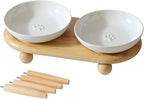 Raised Ceramic Wide Whisker Friendly Cat Dishes, Anti-Slip Food& Water Bowl with 2 Style Stand Adjustable Pet Bowl Set(2Dish+Stand, White)