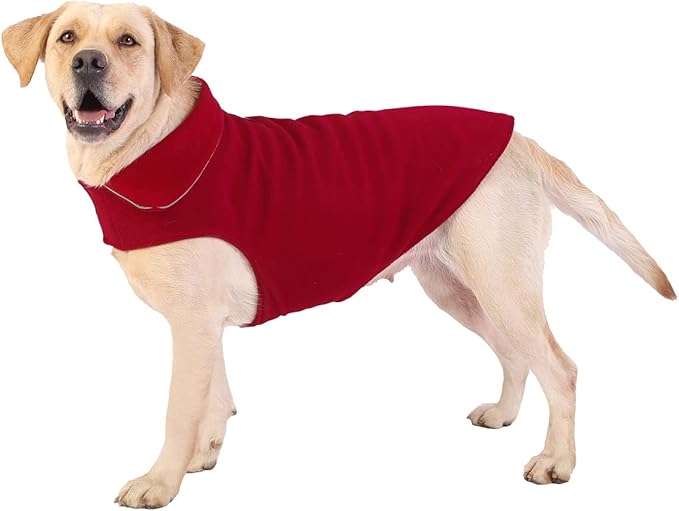 Fleece Dog Coat Pet Jacket Reflective for Cold Weather for Extra Large to Small Pets(Red,2XL)