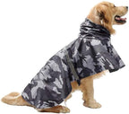 Mikayoo Large Dog Camouflage Raincoat Ajustable Pet Waterproof Clothes Lightweight Rain Jacket Poncho Hoodies with Strip Reflective(Gray M)