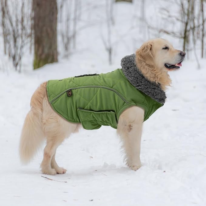 EMUST Dog Jackets for Winter, Cold Weather Coats for Dogs, Soft Winter Jackets for Medium Large Dogs, Pet Vest for Small Medium Large Dogs, Green, L