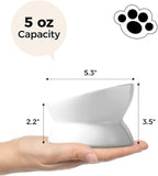 LoeJan Elevated Cat Food Bowl, 5 Oz Ceramic Raised and Tilted Water Bowl, Anti Vomiting and Protect Pets' Spines Dishes for Small Dog, Fat Faced Cat, Kitten (White, 4 Pack)