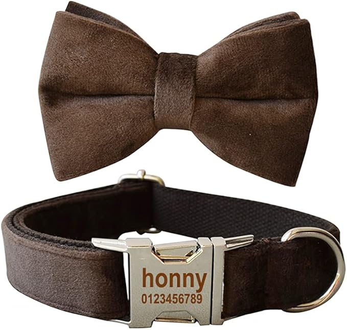 Dog Collar Custom Personalized Engraved Name and Phone Number for Puppy Small Medium Large Pets (M, Coffee)