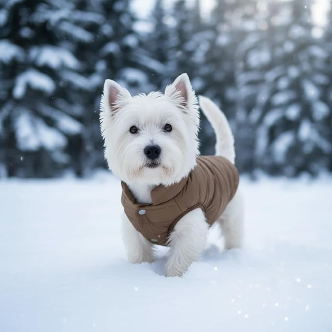 ASENKU Dog Winter Coat - Waterproof Windproof Dog Jacket, Warm Snowproof Doggie Puffer Vest for Cold Weather, Lightweight Snow Coats for Small Medium Large Dogs (2XL, Coffee)